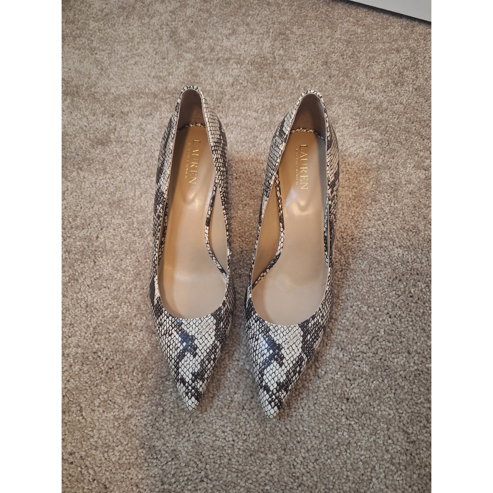 Lauren Ralph Lauren Snakeskin Pumps Womens 9B Pointed Toe Stiletto Heels Animal